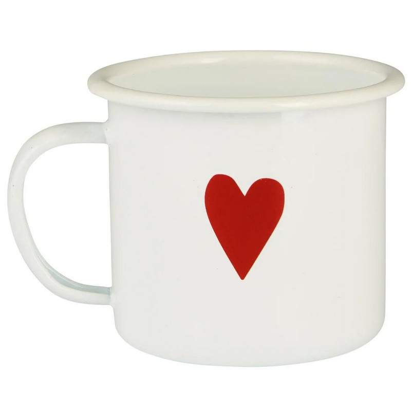 Tazza mug in latta bianca laccata decorata con cuore
